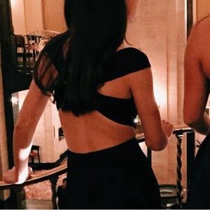 Reformation open back navy gown, size 0